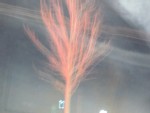 A blurred image of a red tree